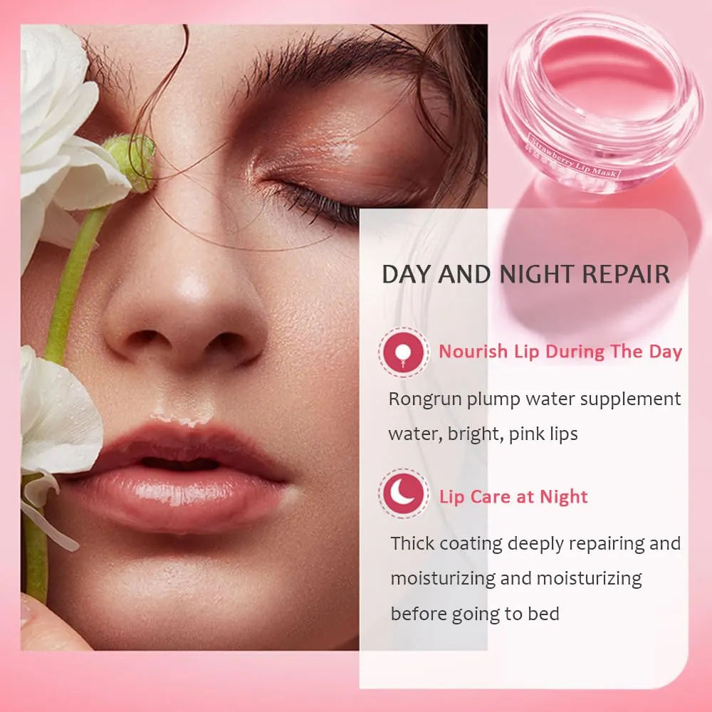 Bee Lip Balm Honey Pot,4 PCS Strawberry & Honey Moisturizing Propolis Lip Mask,Hydrating Prevention Dry and Cracked Lip Scrubs Exfoliator,Lip Sleep Mask Reduces Lip Lines Lip Skin Care Products…