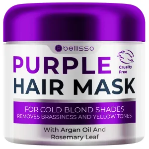 Bellisso Purple Mask for Blonde Hair - No More Yellow or Copper Tones - Deep Conditioner for Color Treated Locks with Keratin and Moroccan Argan Oil Treatment