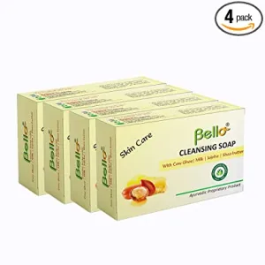 Bello Cleansing Soap with Cow Ghee, Milk, Jojoba & Shea butter, 100G - Pack of 4