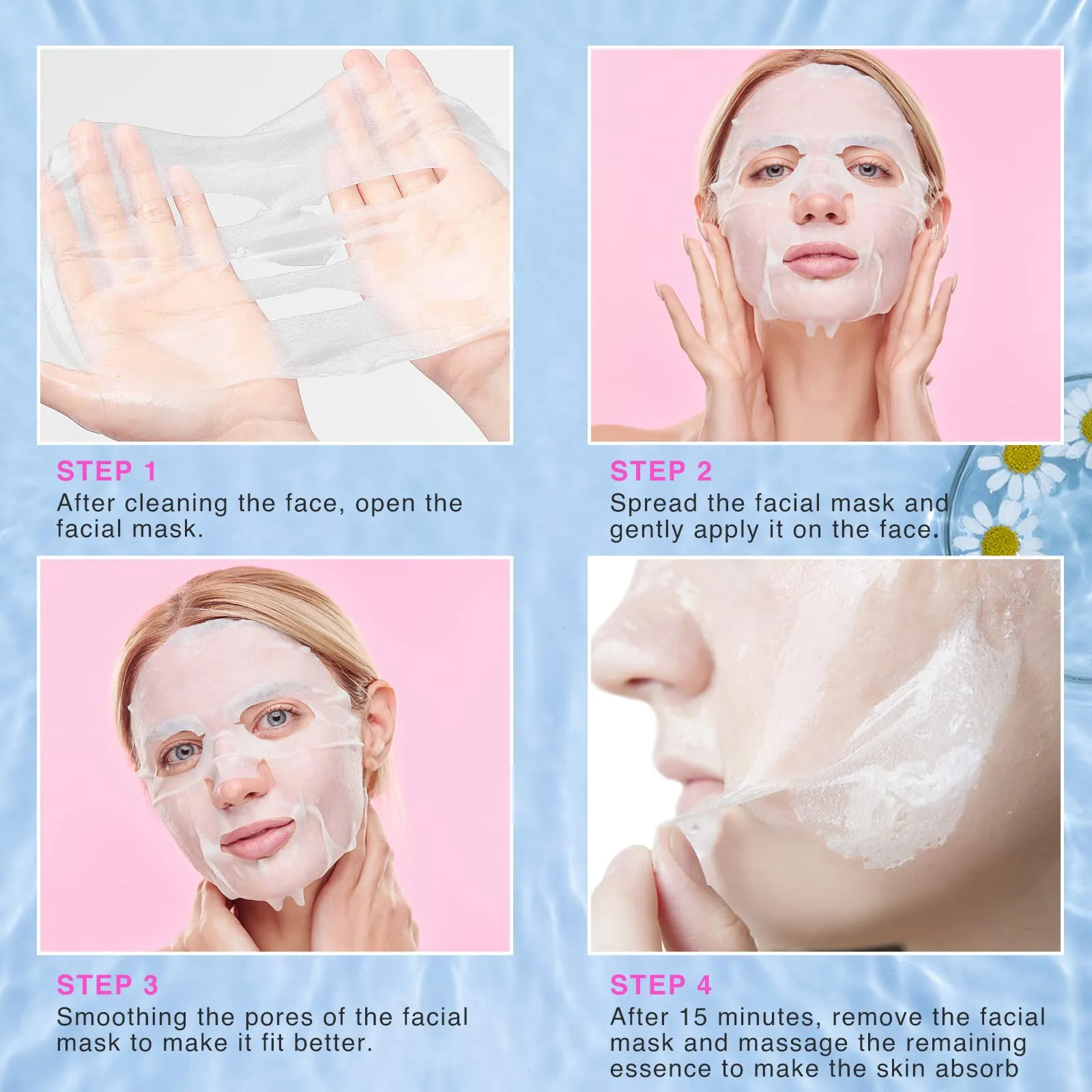 BESNEL 48 Packs Collagen Sheet Facial Masks,Plant Extract and Sodium Hyaluronate,Effective Care for All Skin Types,Skincare Spa Korean Face Mask