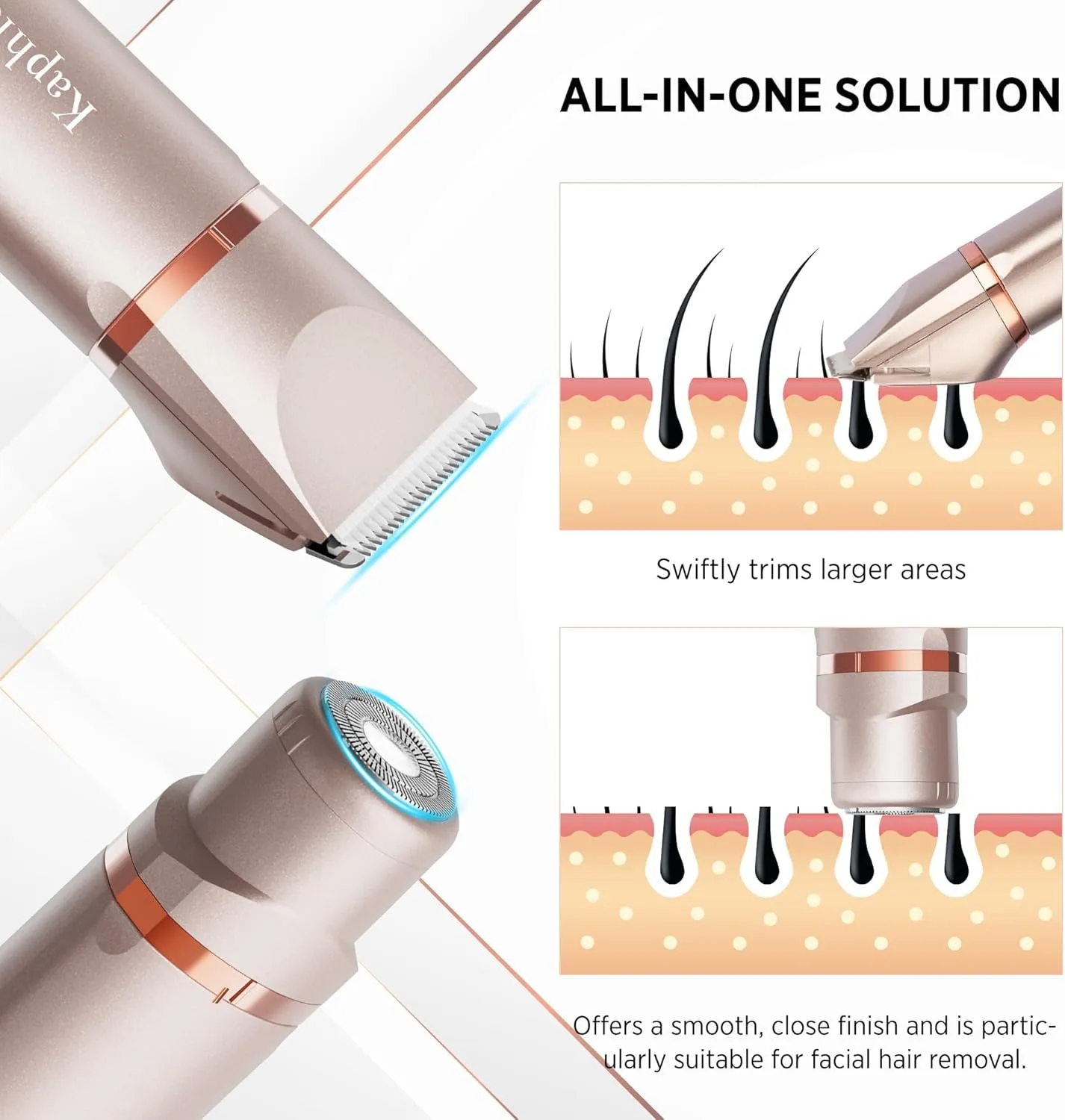 Bikini Trimmer for Women Pubic Hair 2 in 1 Eletctric Shaver for Women Rechargeable Eletctric Shaver for Women IPX7 Waterproof Bikini Trimmer for Armpit Arm Body Face (Rose Gold) Rose Gold