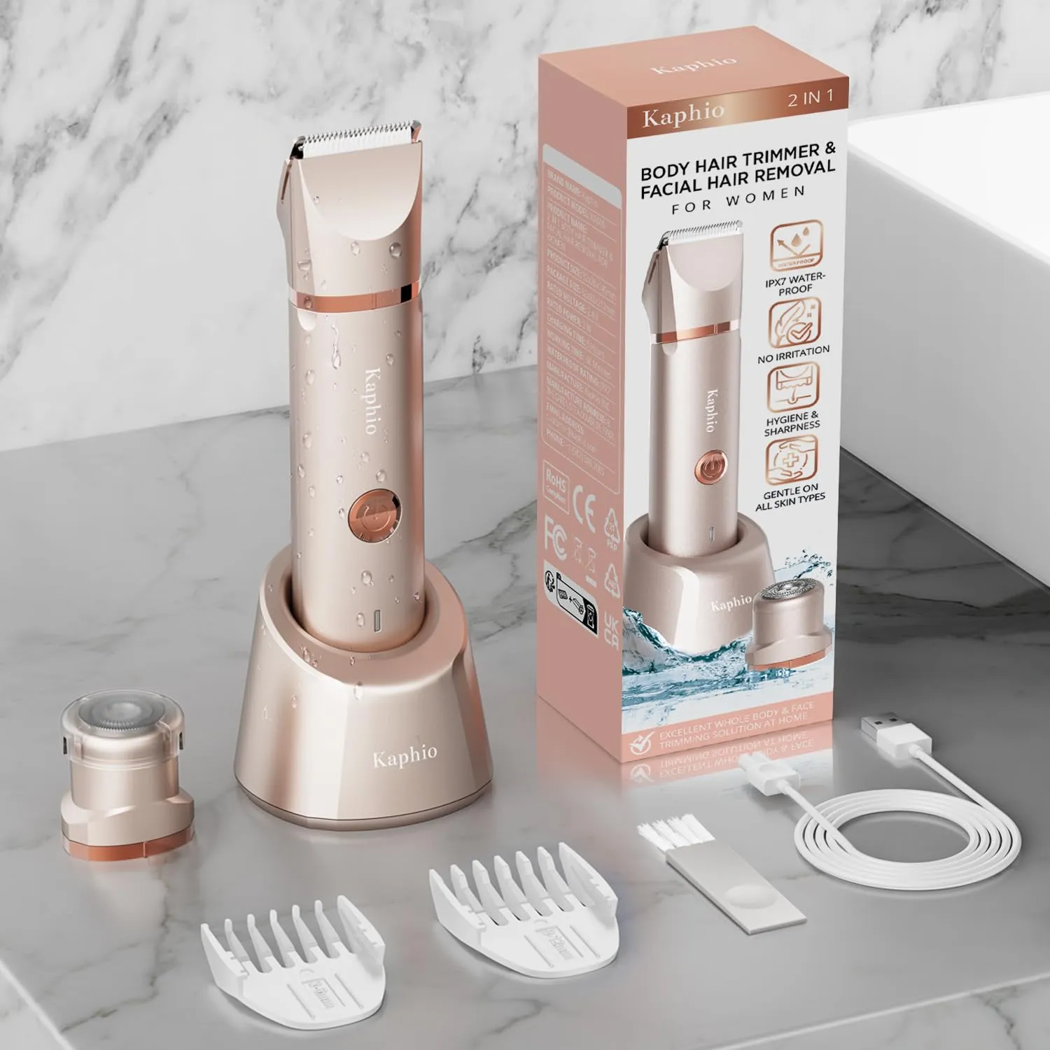Bikini Trimmer for Women Pubic Hair 2 in 1 Eletctric Shaver for Women Rechargeable Eletctric Shaver for Women IPX7 Waterproof Bikini Trimmer for Armpit Arm Body Face (Rose Gold) Rose Gold