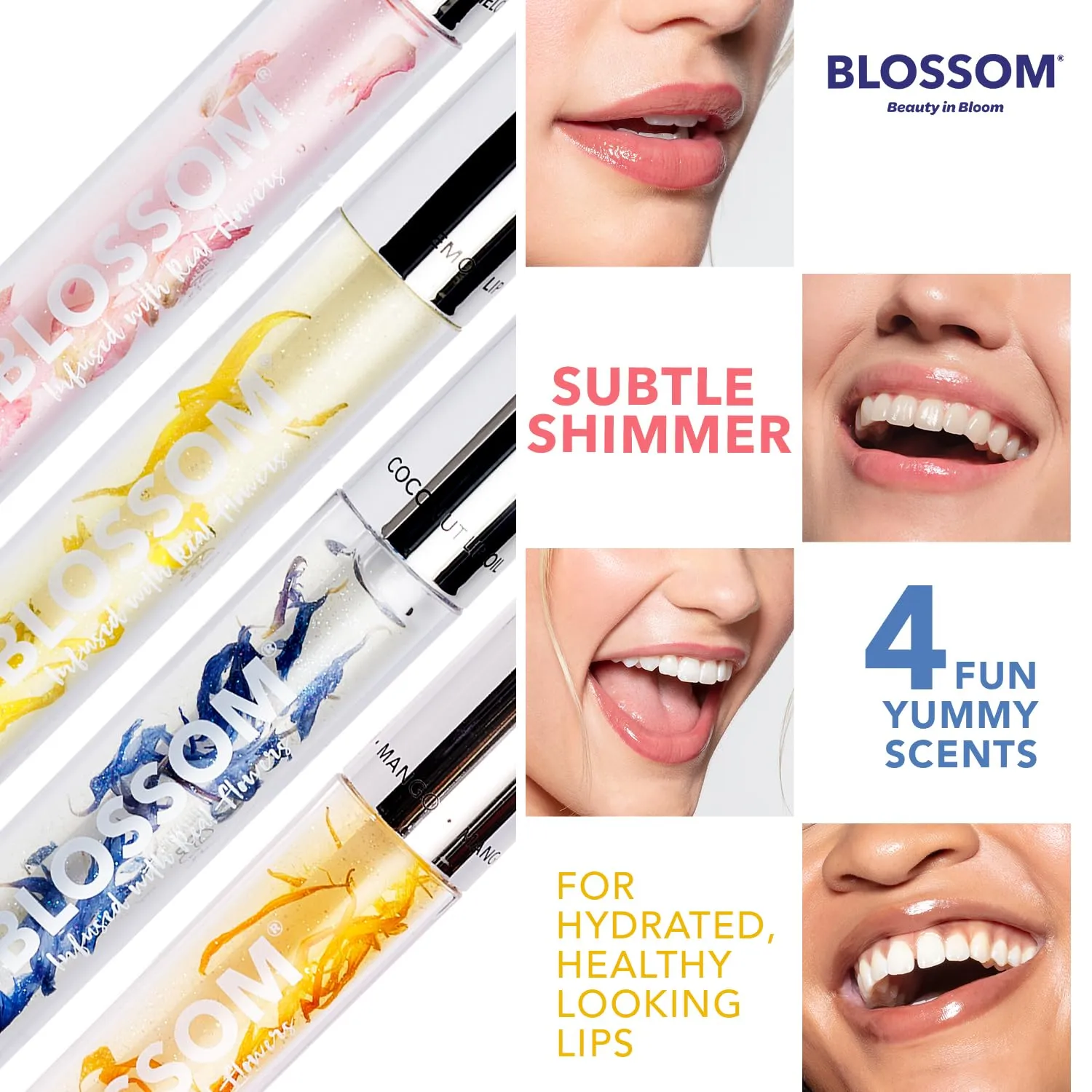 Blossom Moisturizing and Hydrating Shimmer Sparkle Lip Oil with Olive Oil   Grape Seed Oil, Infused with Real Flowers, 3g, Watermelon