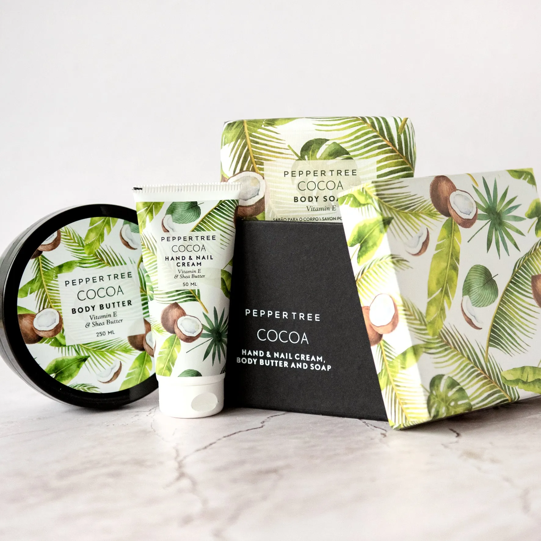 Body Essentials Cocoa hand & nail cream, body butter & soap Gift Box
