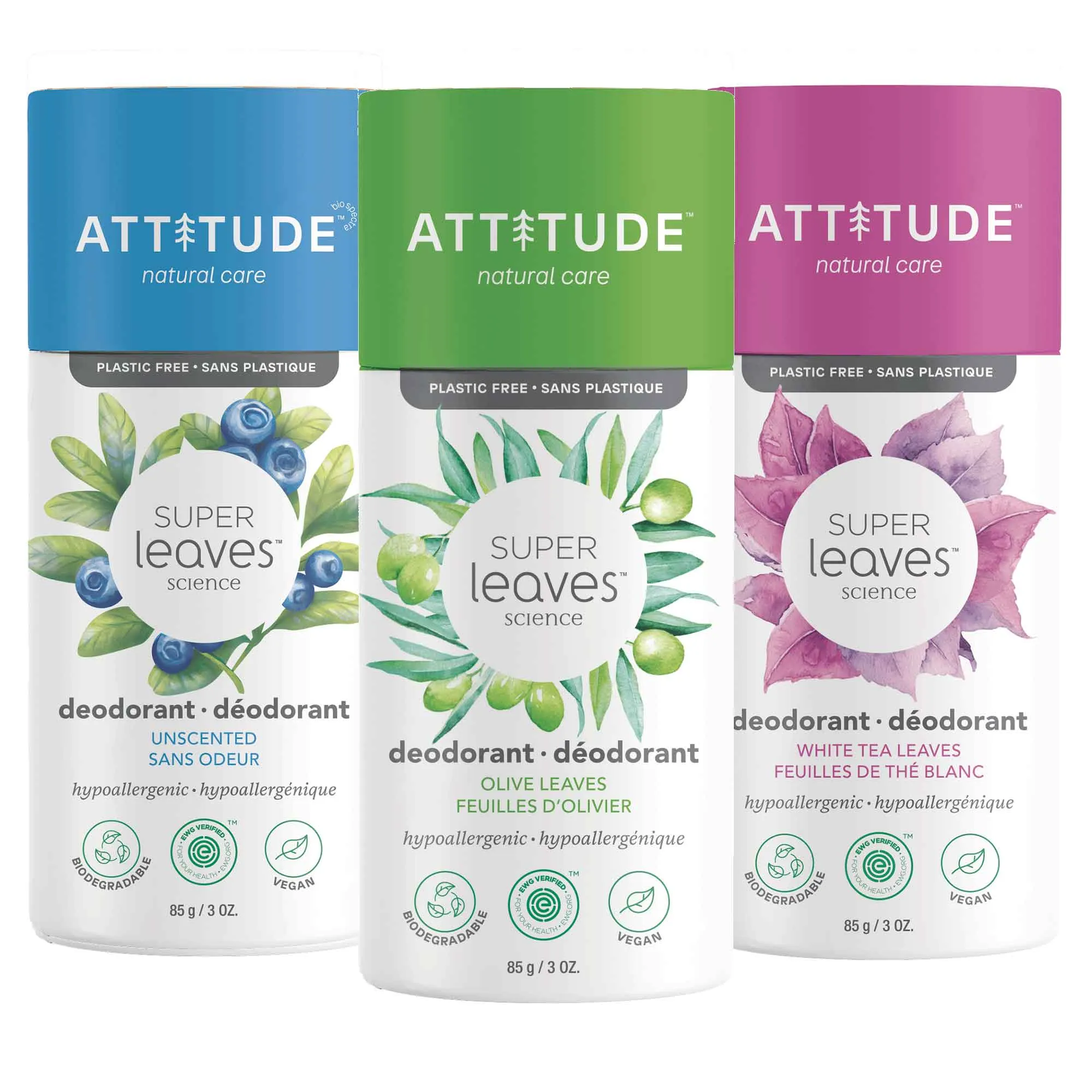 Bundle of 3 Plastic Free Deodorants : SUPER LEAVES™ : Subtle scents mix