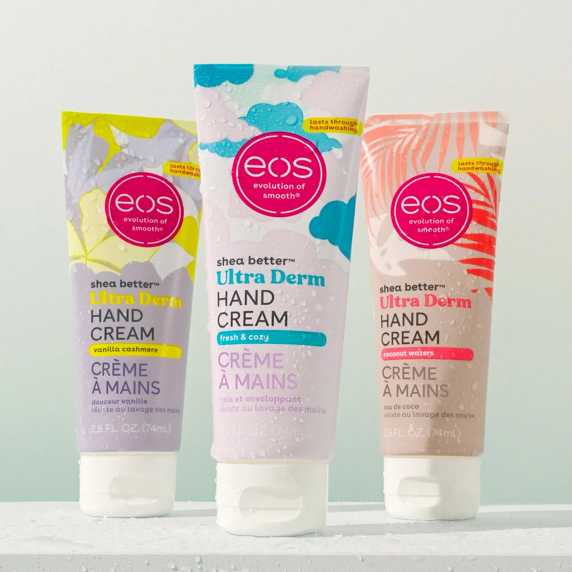 Bundle of eos Shea Better Hand Cream - Vanilla Cashmere   Fresh & Cozy   Coconut- Natural Shea Butter Hand Lotion and Skin Care, 24 Hour Hydration with Shea Butter & Oil, 2.5 oz, Packaging May Vary