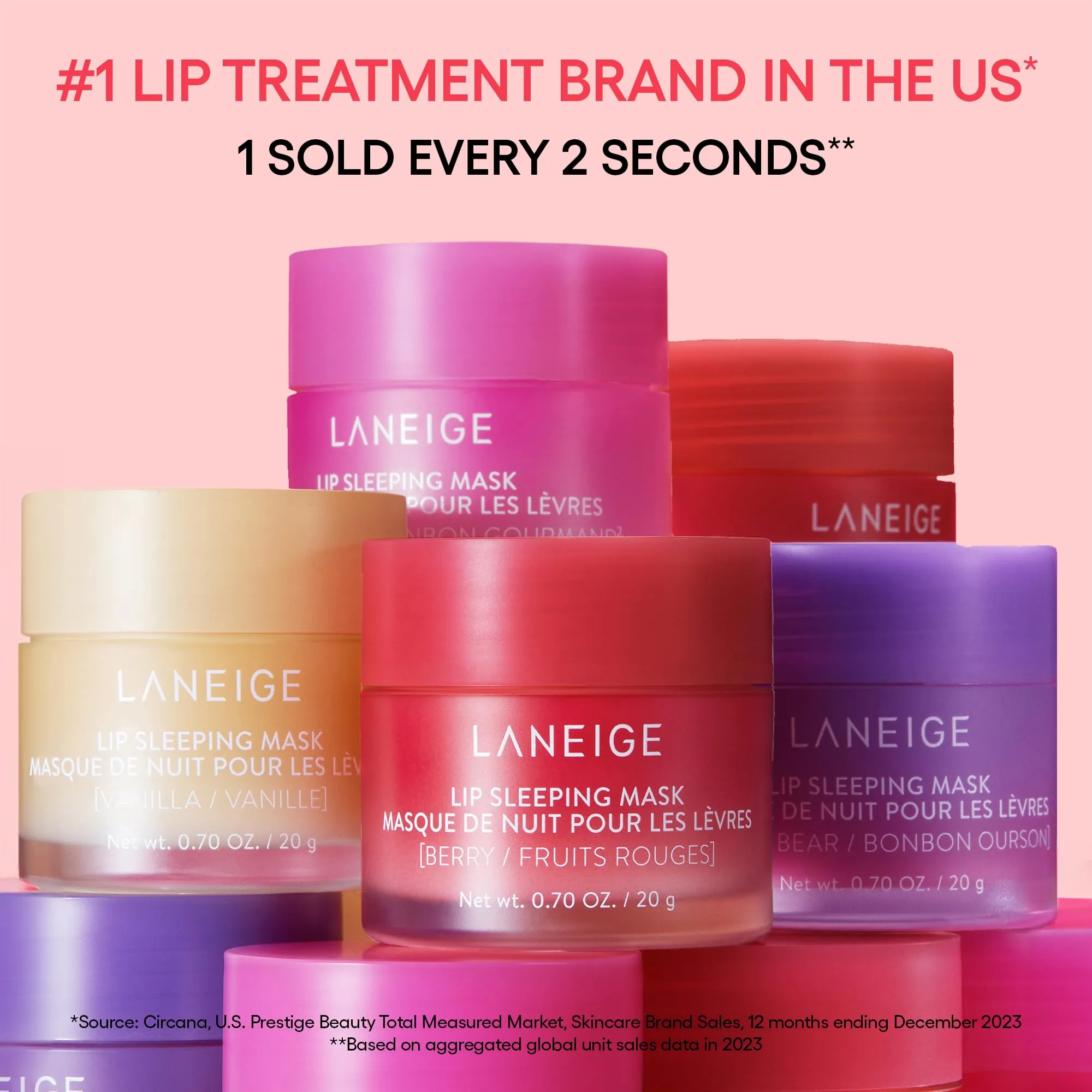 Bundle of LANEIGE Lip Sleeping Mask: Nourish & Hydrate with Vitamin C, Antioxidants, 0.7 oz.   LANEIGE Water Sleeping Mask