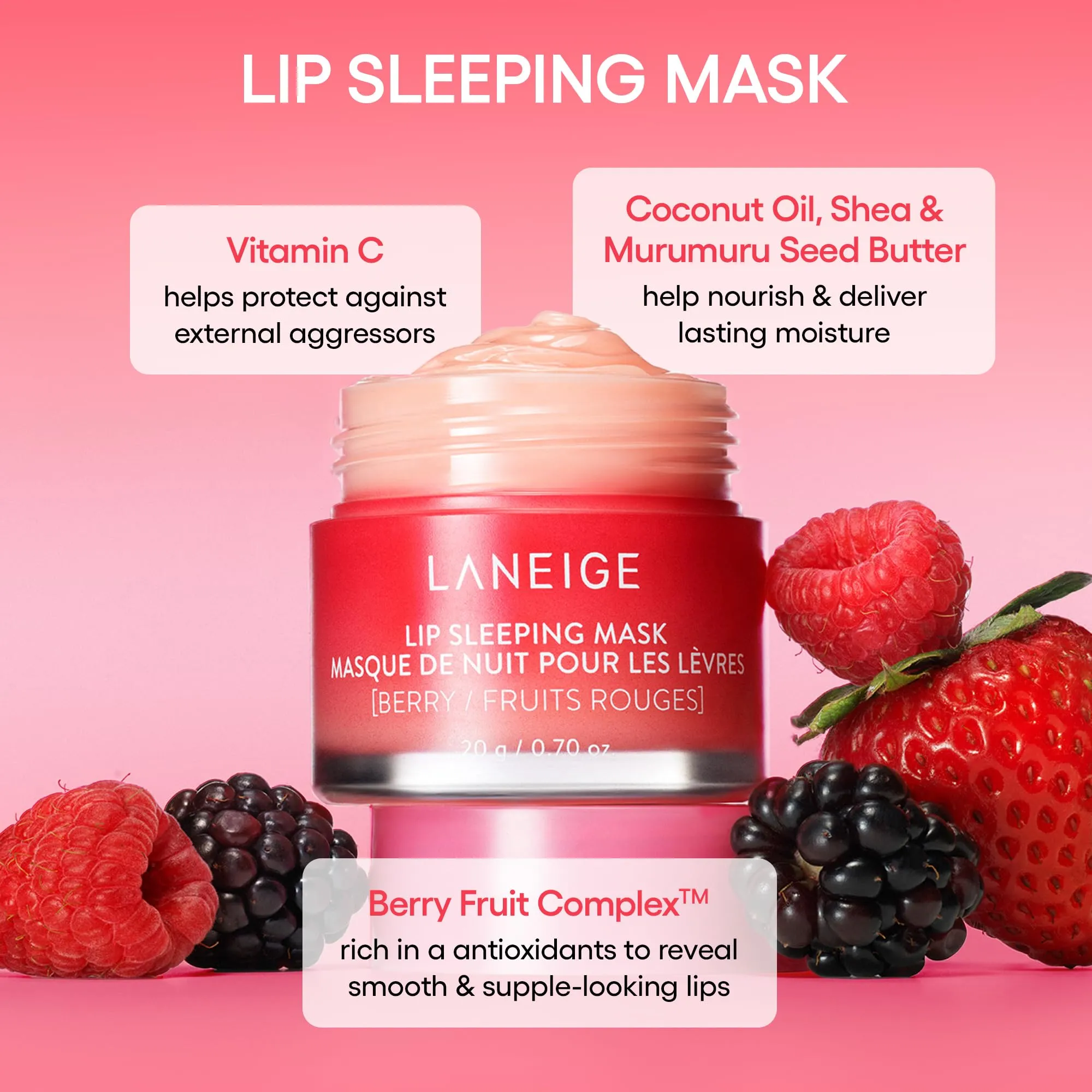 Bundle of LANEIGE Lip Sleeping Mask: Nourish & Hydrate with Vitamin C, Antioxidants, 0.7 oz.   LANEIGE Water Sleeping Mask