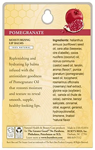 Burt's Bees Lip Balm Easter Basket Stuffers - Pomegranate, Lip Moisturizer With Responsibly Sourced Beeswax, Tint-Free, Natural Conditioning Lip Treatment, 2 Tubes, 0.15 oz. (Pack of 2)