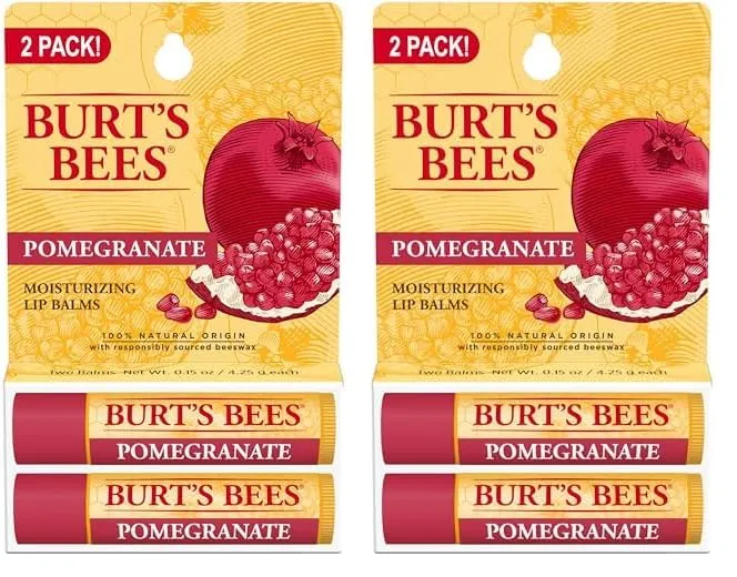 Burt's Bees Lip Balm Easter Basket Stuffers - Pomegranate, Lip Moisturizer With Responsibly Sourced Beeswax, Tint-Free, Natural Conditioning Lip Treatment, 2 Tubes, 0.15 oz. (Pack of 2)
