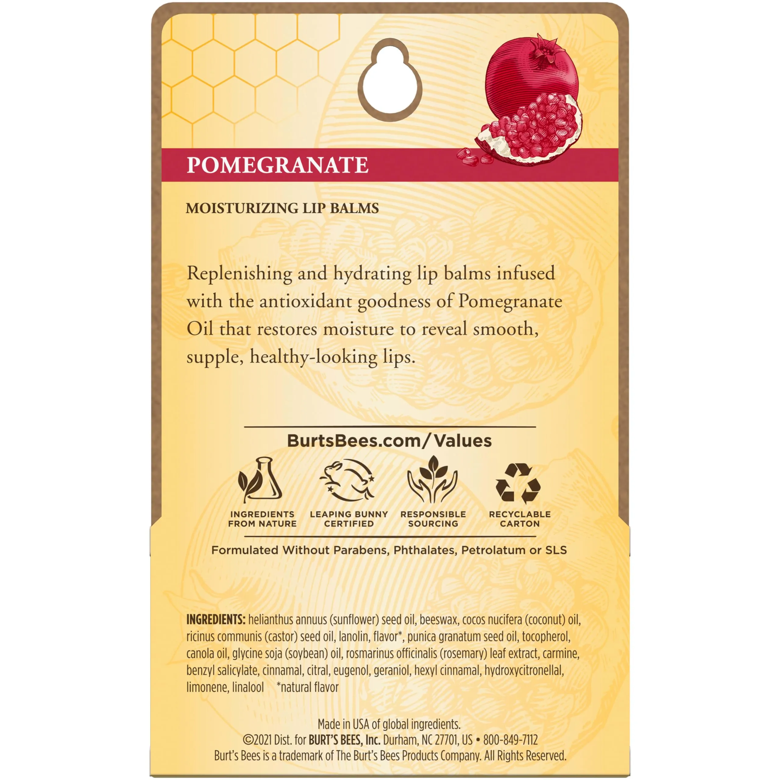 Burt's Bees Lip Balm Easter Basket Stuffers - Pomegranate, Lip Moisturizer With Responsibly Sourced Beeswax, Tint-Free, Natural Conditioning Lip Treatment, 2 Tubes, 0.15 oz. (Pack of 2)