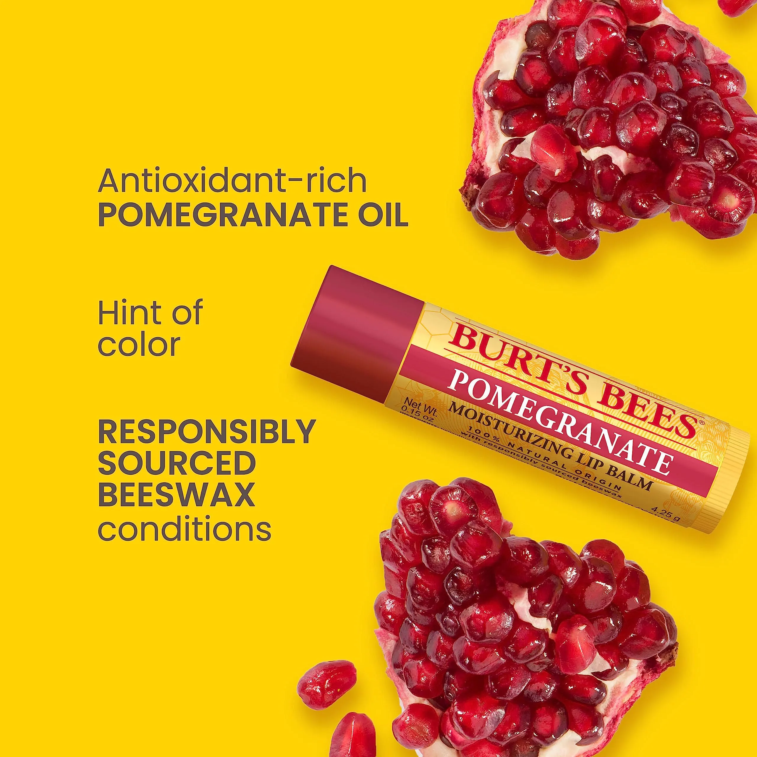 Burt's Bees Lip Balm Easter Basket Stuffers - Pomegranate, Lip Moisturizer With Responsibly Sourced Beeswax, Tint-Free, Natural Conditioning Lip Treatment, 2 Tubes, 0.15 oz. (Pack of 2)
