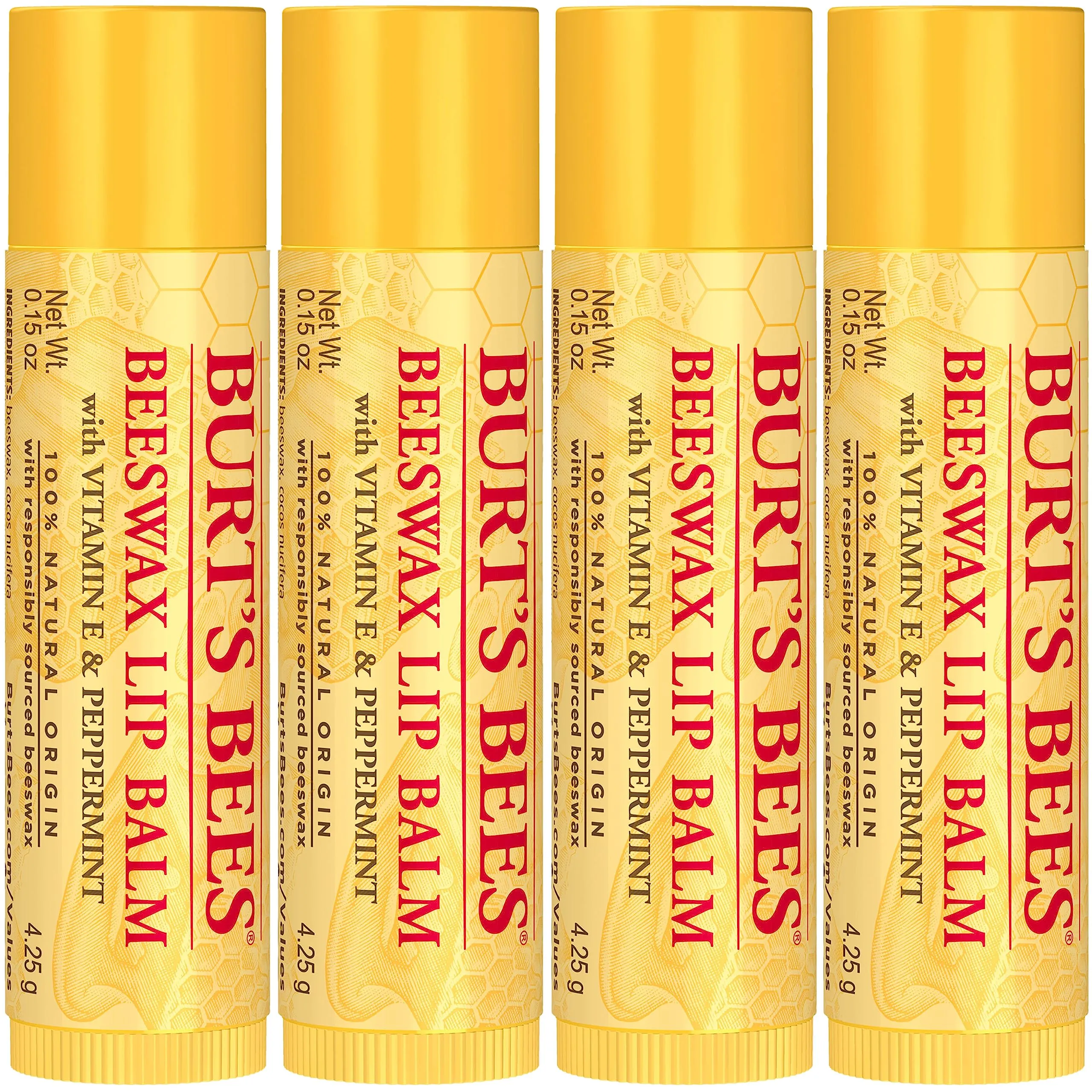 Burt's Bees Lip Balm Mothers Day Gifts for Mom - Original Beeswax, Lip Moisturizer With Responsibly Sourced Beeswax, Tint-Free, Natural Origin Conditioning Lip Treatment, 4 Tubes, 0.15 oz.