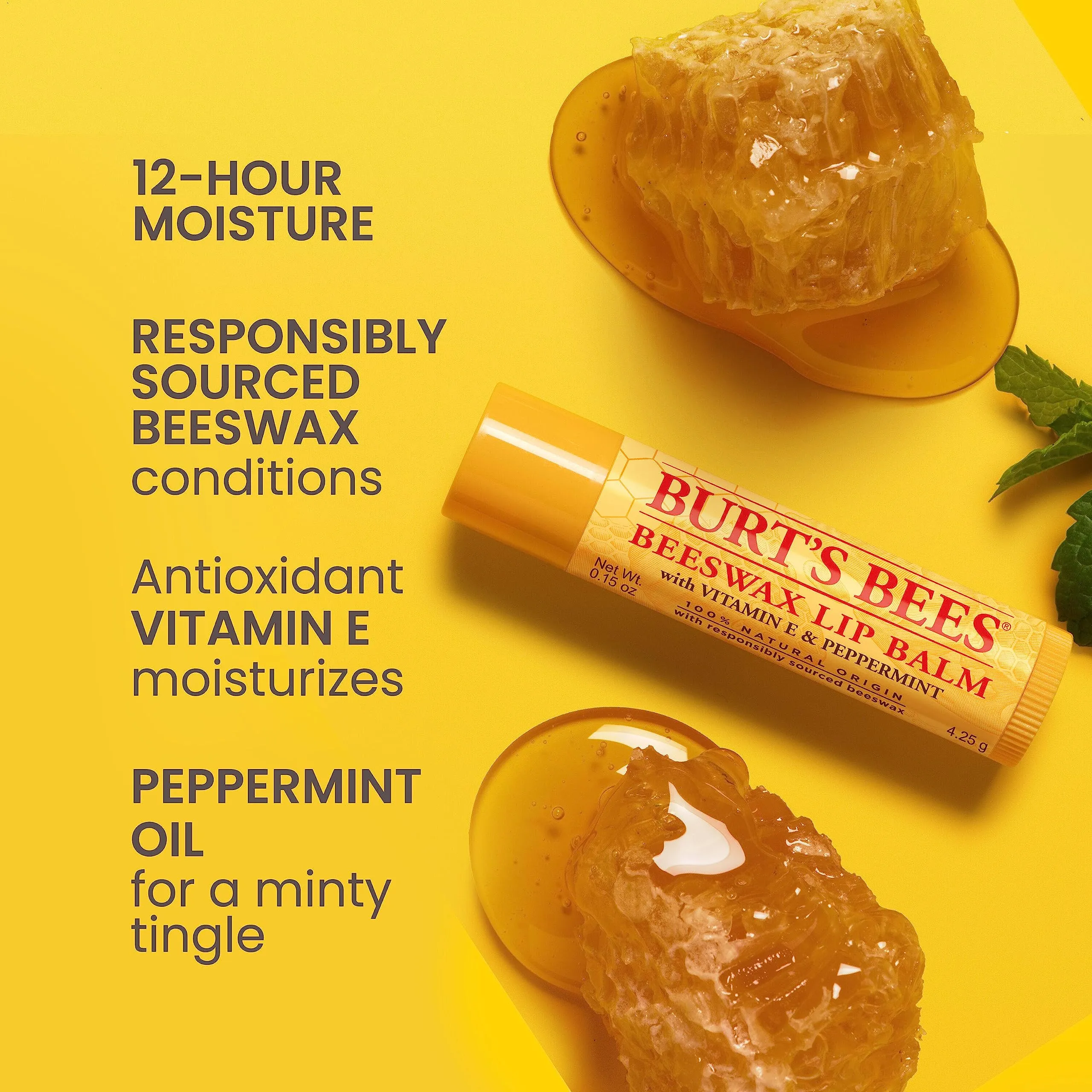 Burt's Bees Lip Balm Mothers Day Gifts for Mom - Original Beeswax, Lip Moisturizer With Responsibly Sourced Beeswax, Tint-Free, Natural Origin Conditioning Lip Treatment, 4 Tubes, 0.15 oz.