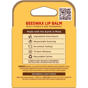 Burt's Bees Lip Balm Mothers Day Gifts for Mom - Original Beeswax, Lip Moisturizer With Responsibly Sourced Beeswax, Tint-Free, Natural Origin Conditioning Lip Treatment, 4 Tubes, 0.15 oz.