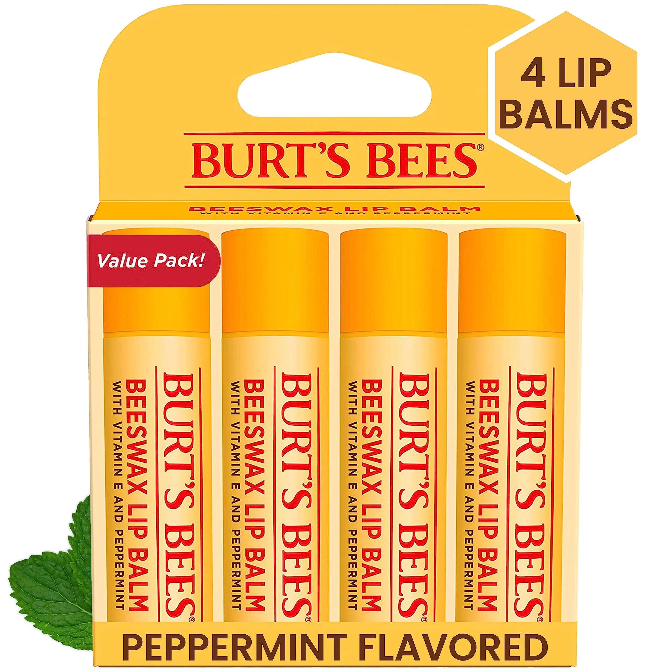 Burt's Bees Lip Balm Mothers Day Gifts for Mom - Original Beeswax, Lip Moisturizer With Responsibly Sourced Beeswax, Tint-Free, Natural Origin Conditioning Lip Treatment, 4 Tubes, 0.15 oz.