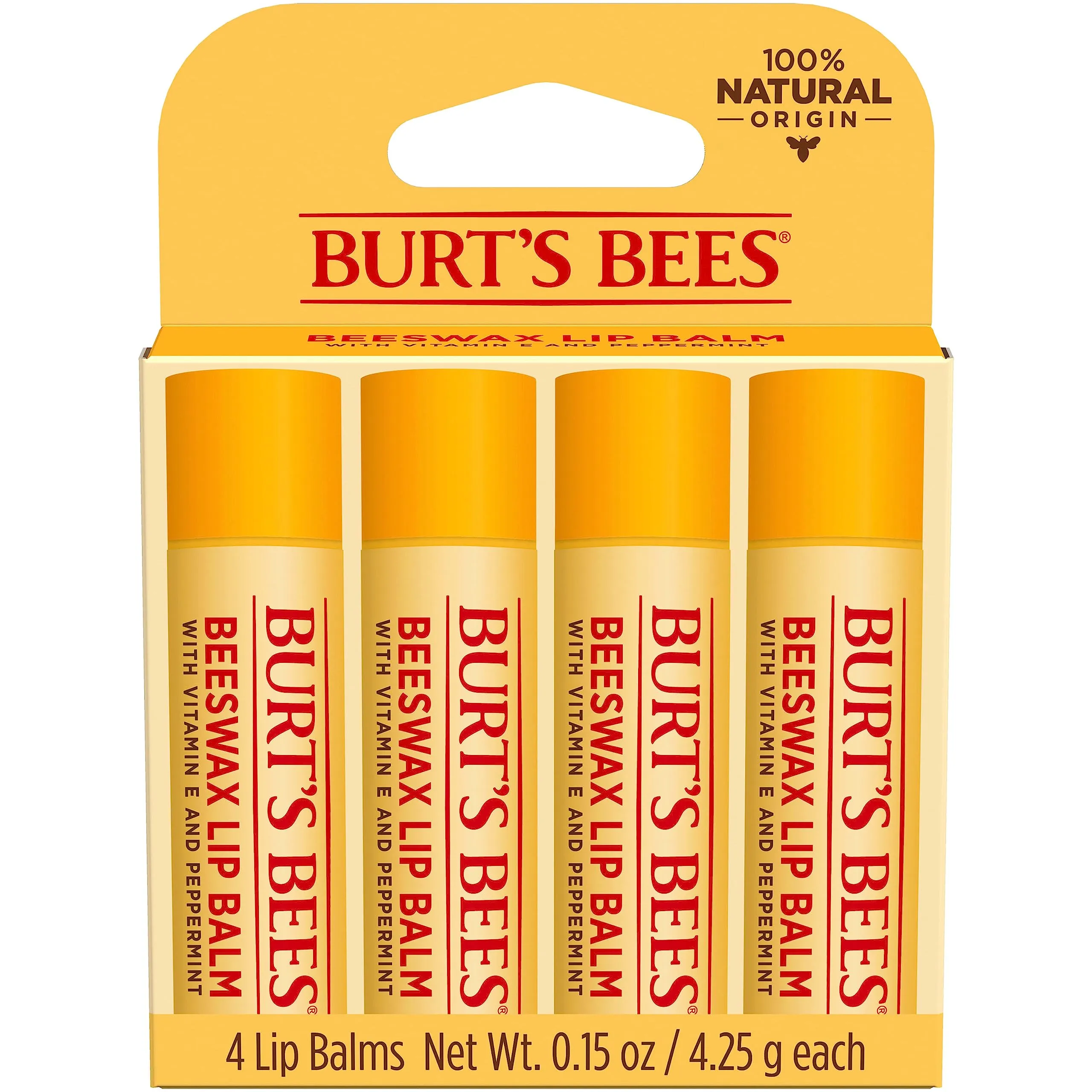 Burt's Bees Lip Balm Mothers Day Gifts for Mom - Original Beeswax, Lip Moisturizer With Responsibly Sourced Beeswax, Tint-Free, Natural Origin Conditioning Lip Treatment, 4 Tubes, 0.15 oz.