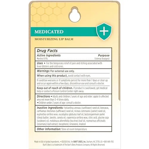 Burt's Bees Medicated Lip Balm, With Eucalyptus Oil and Menthol, Tint-Free, Natural Origin Lip Care, 2 Tubes, 0.15 oz.