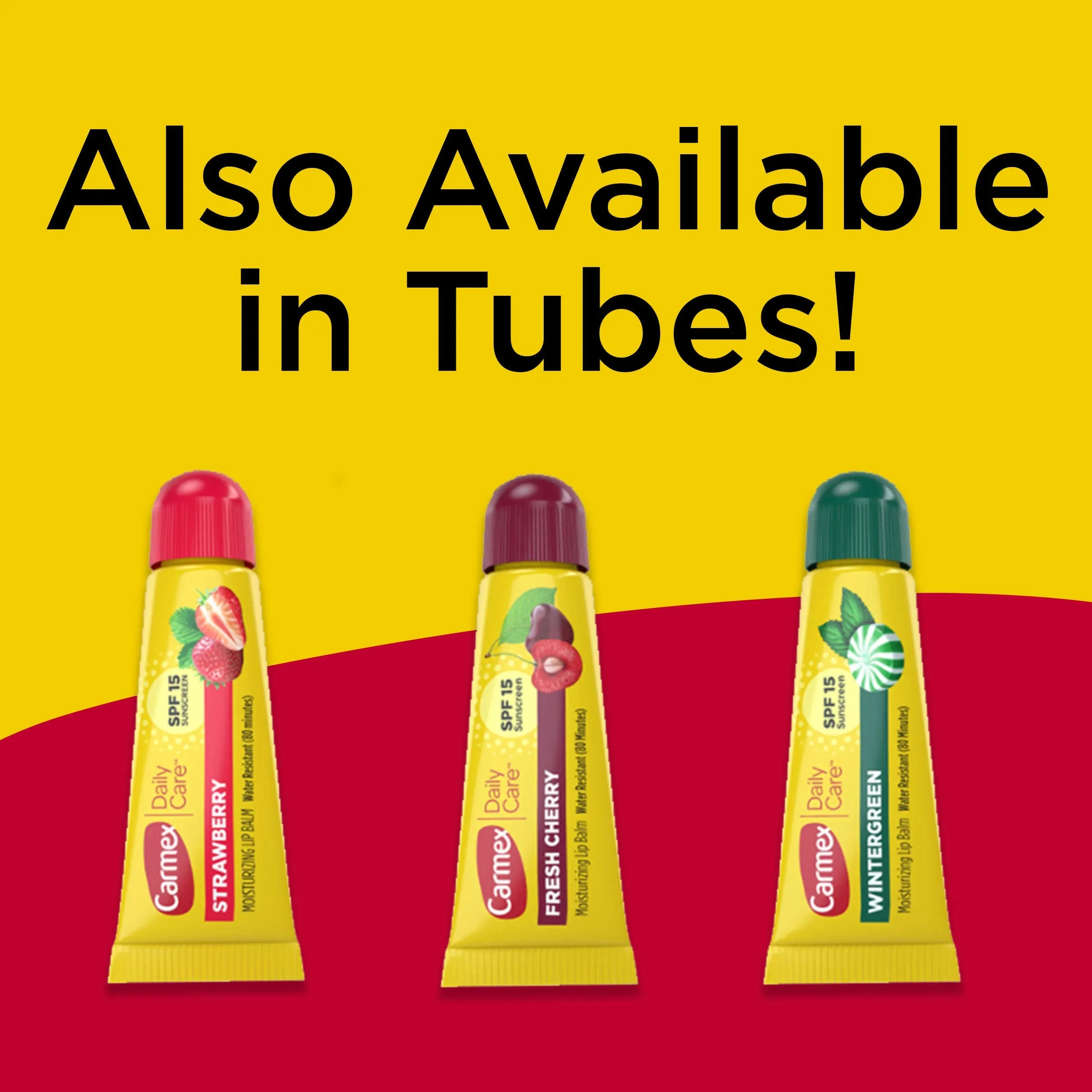 Carmex Daily Care Moisturizing Lip Balm Sticks with SPF, Fresh Cherry, Strawberry and Wintergreen Lip Balm Pack, 0.15 OZ - (5 packs of 3)