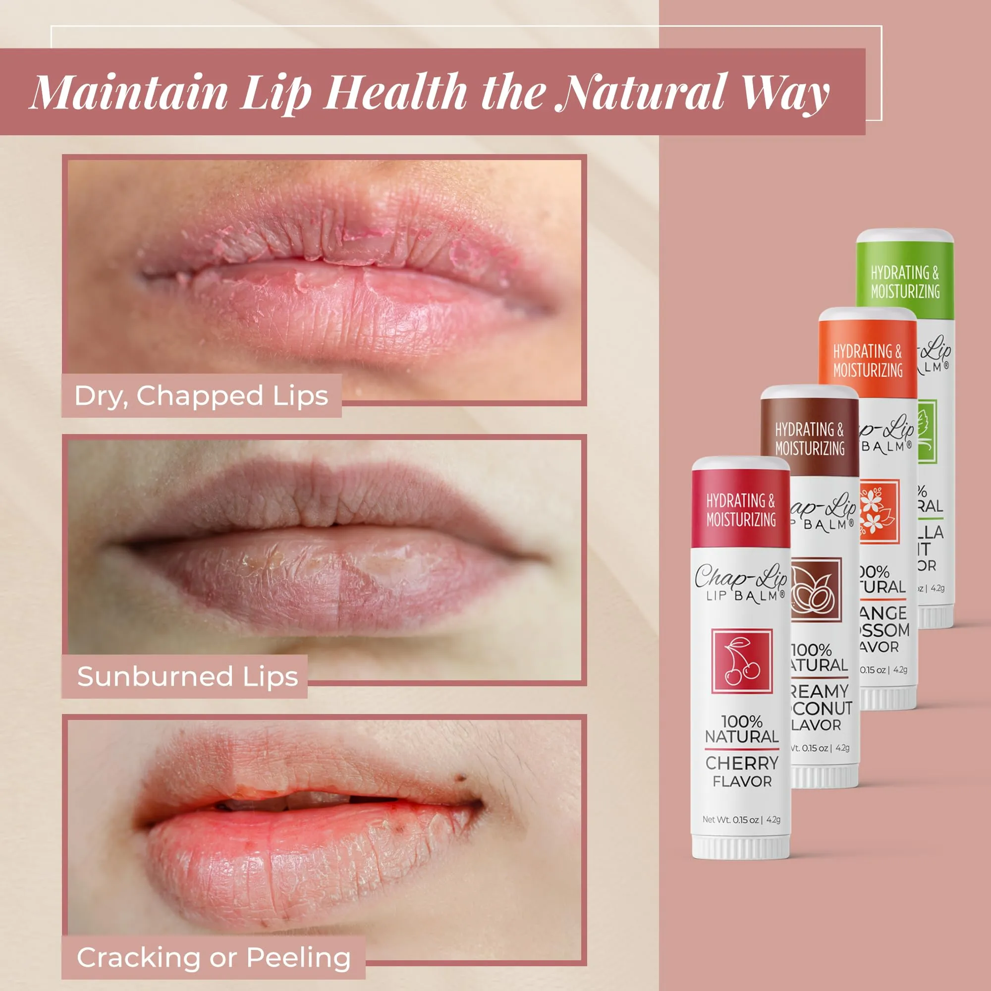 Chap-Lip Lip Balm 100% Natural Lip Balm Set, Hydrating and Moisturizing Beeswax Natural Flavor Assortment, Lip Moisturizer for Dry Lips, Cocoa Butter, Petroleum Free, 24 Count, 2Pack