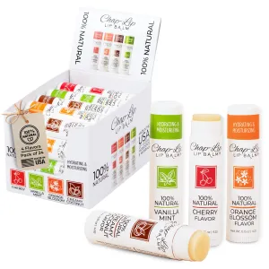 Chap-Lip Lip Balm 100% Natural Lip Balm Set, Hydrating and Moisturizing Beeswax Natural Flavor Assortment, Lip Moisturizer for Dry Lips, Cocoa Butter, Petroleum Free, 24 Count, 2Pack
