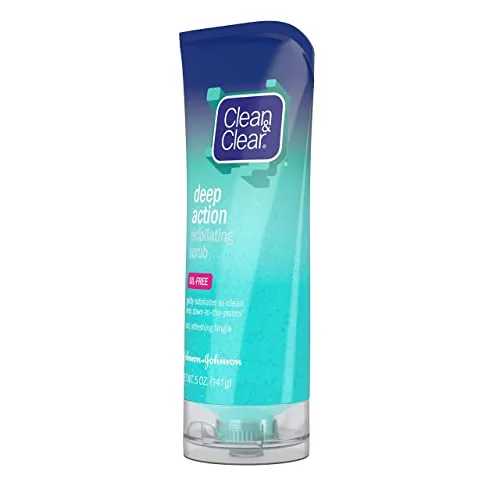 Clean & Clear Oil-Free Deep Action Exfoliating Facial Cleanser with Pro-Vitamin B5, Gentle Exfoliating Daily Face Wash Cleans Deep for Soft, Smooth, Hydrated Skin, Paraben-Free, 5 fl. oz