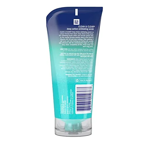 Clean & Clear Oil-Free Deep Action Exfoliating Facial Cleanser with Pro-Vitamin B5, Gentle Exfoliating Daily Face Wash Cleans Deep for Soft, Smooth, Hydrated Skin, Paraben-Free, 5 fl. oz