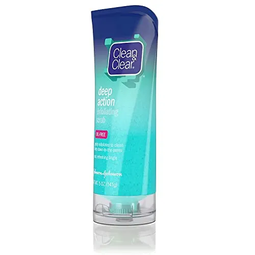 Clean & Clear Oil-Free Deep Action Exfoliating Facial Cleanser with Pro-Vitamin B5, Gentle Exfoliating Daily Face Wash Cleans Deep for Soft, Smooth, Hydrated Skin, Paraben-Free, 5 fl. oz