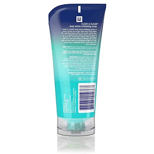 Clean & Clear Oil-Free Deep Action Exfoliating Facial Cleanser with Pro-Vitamin B5, Gentle Exfoliating Daily Face Wash Cleans Deep for Soft, Smooth, Hydrated Skin, Paraben-Free, 5 fl. oz