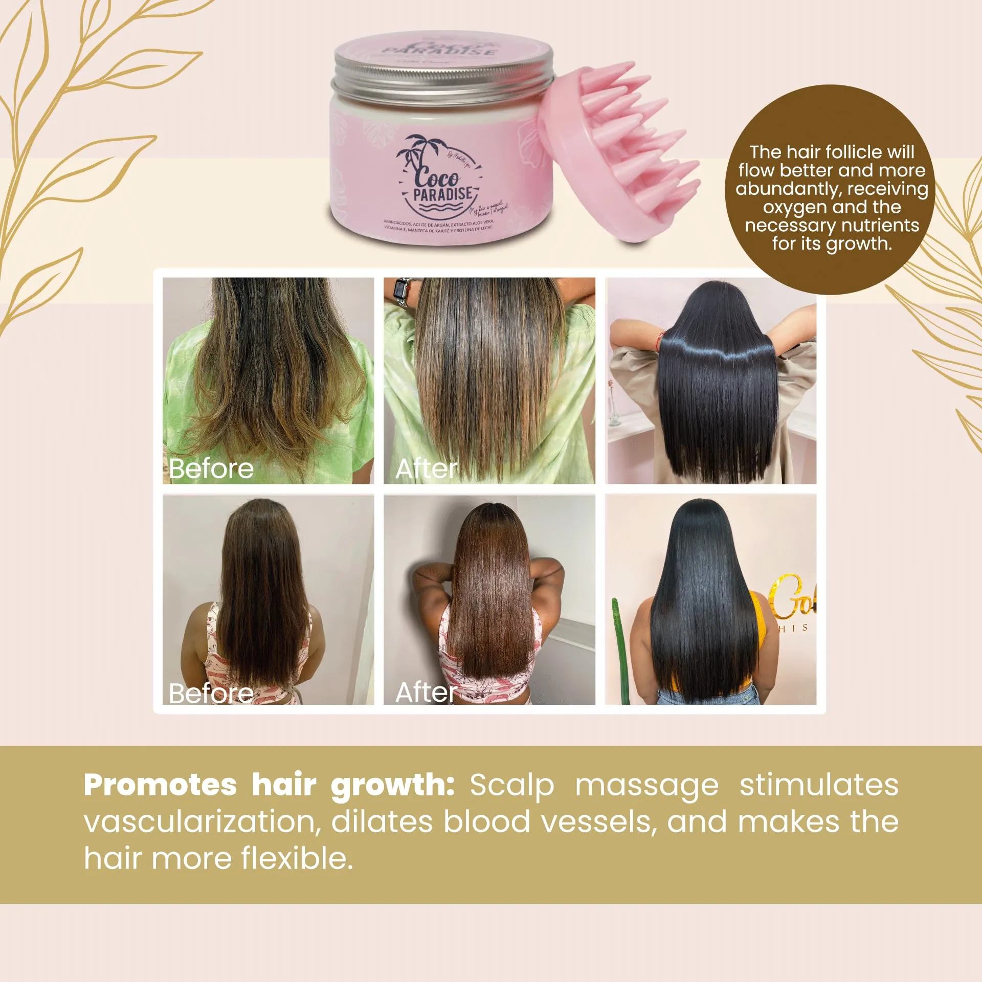 COCO PARADISE Hair Mask & Hair Massager for Hair Growth - Deep Conditioner for Damaged & Dry Hair - 11.8 Fl Oz