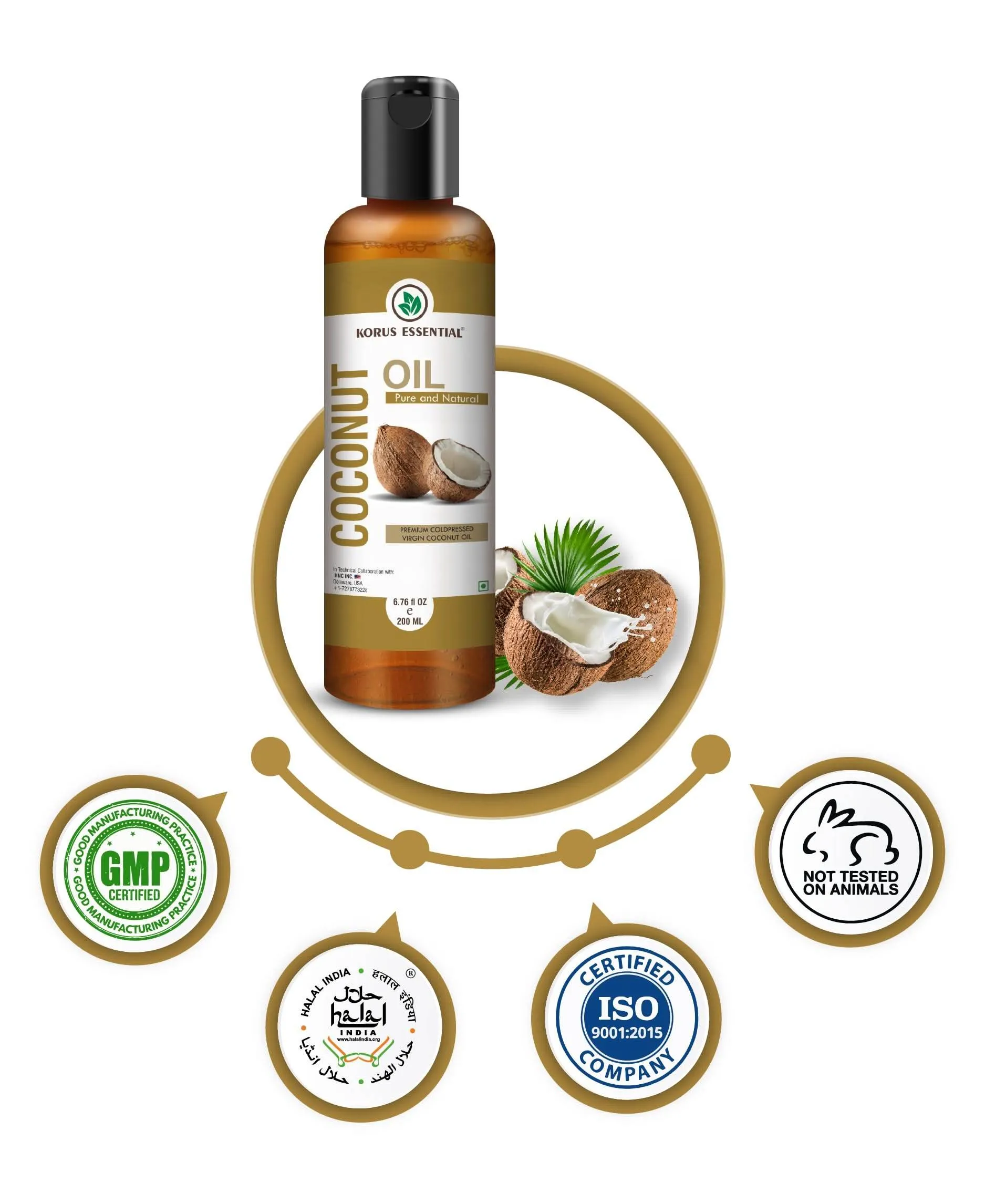 Coconut Oil 200ml - 6.76 fl oz By Korus Essential