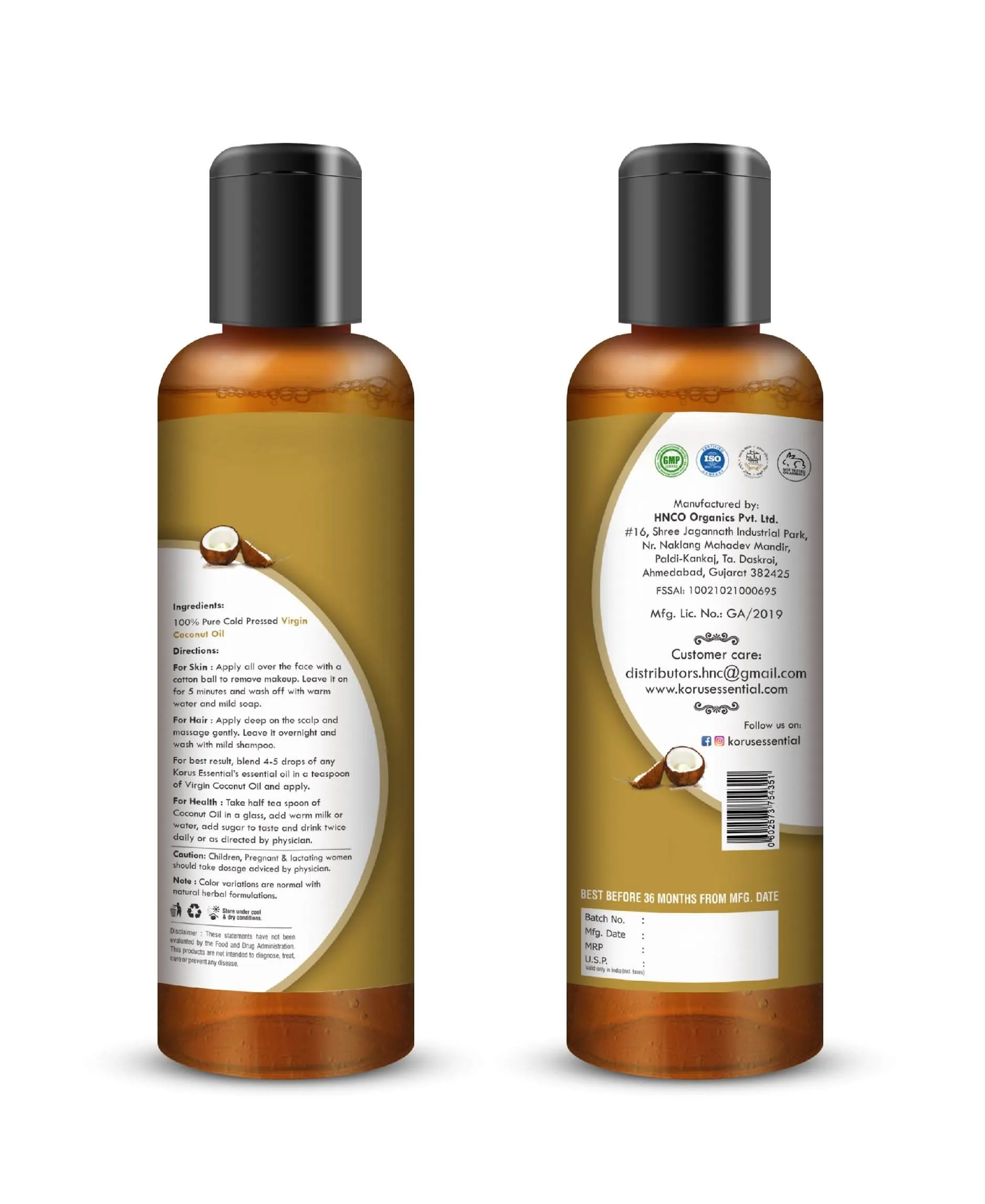 Coconut Oil 200ml - 6.76 fl oz By Korus Essential