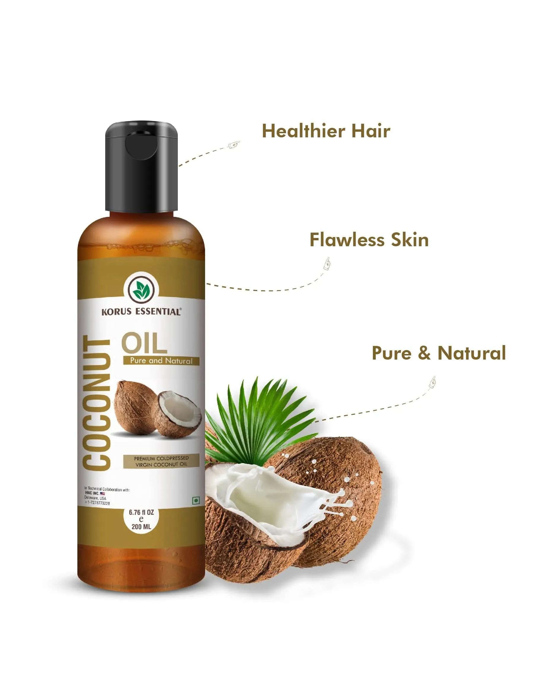 Coconut Oil 200ml - 6.76 fl oz By Korus Essential