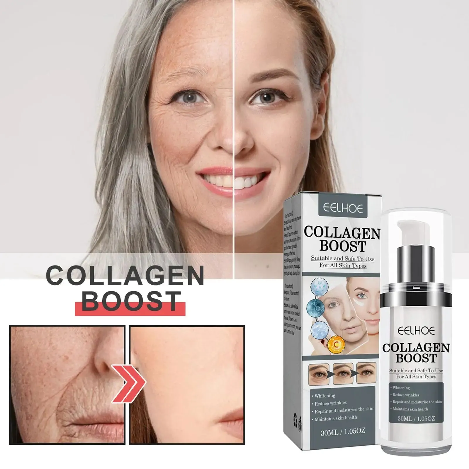 Collagen Boost Serum: Anti-Aging, Dark Spot Corrector, Wrinkle Cream for Women's Face Skin Care.
