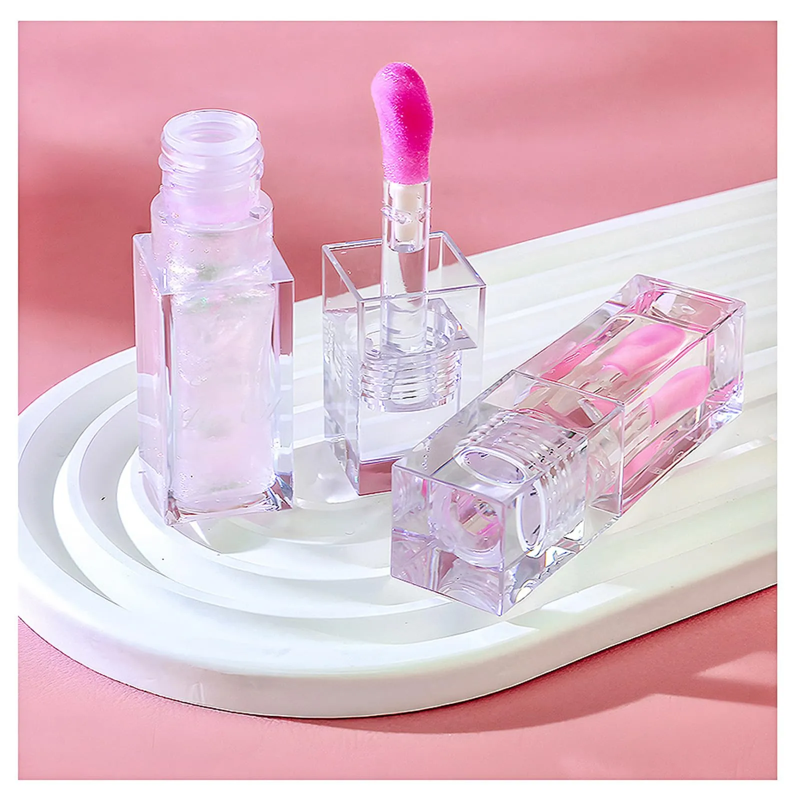 Color Changing Lip Oil,Clear to Pink Magic Big Brush Color Changing Hydrating Lip Glow Oil,Long Lasting Nourishing Non-sticky Lip Oil Tinted for Lip Care and Dry Lips (Pink Transparent)