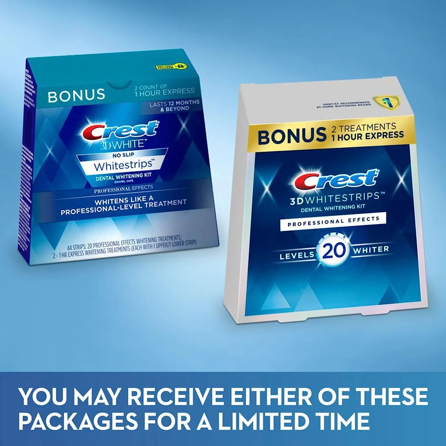 Crest 3D White Luxe Whitestrips Professional Effects 20 Treatments   Crest 3D White Whitestrips 1 Hour Express 2 Treatments - Teeth Whitening Kit (Packaging May Vary)
