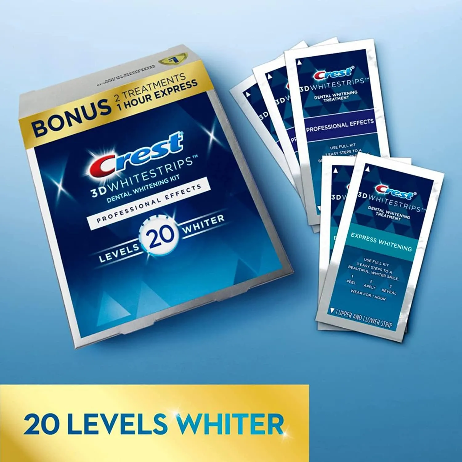 Crest 3D White Luxe Whitestrips Professional Effects 20 Treatments   Crest 3D White Whitestrips 1 Hour Express 2 Treatments - Teeth Whitening Kit (Packaging May Vary)