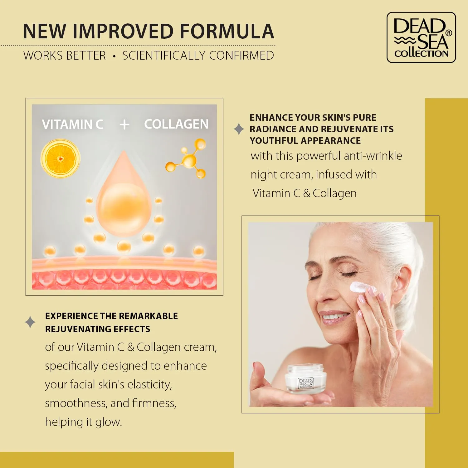 Dead Sea Collection Vitamin C & Collagen Moisturizing Night Cream - Skin-Firming Night Cream enriched with Nourishing Dead Sea Minerals - 1.69 Fl. Oz.