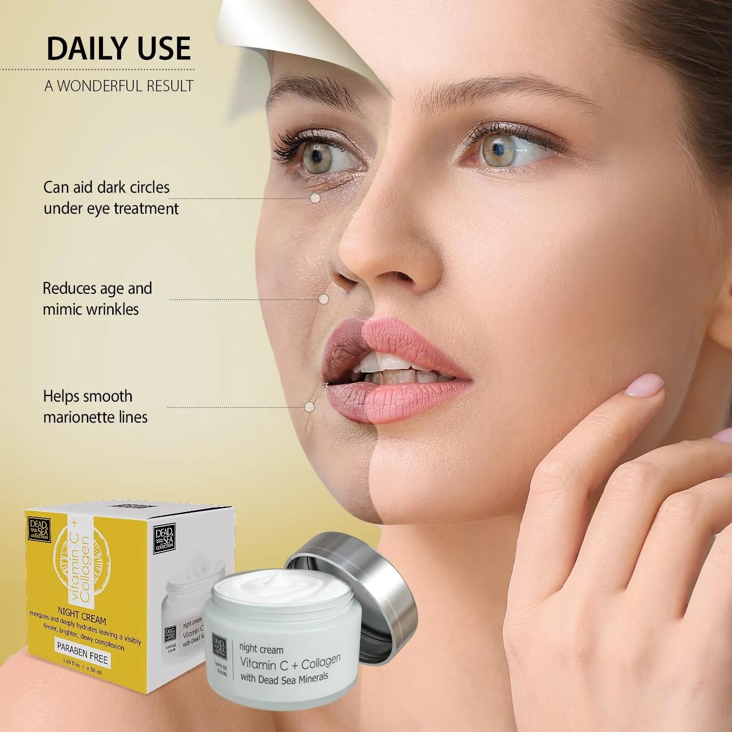 Dead Sea Collection Vitamin C & Collagen Moisturizing Night Cream - Skin-Firming Night Cream enriched with Nourishing Dead Sea Minerals - 1.69 Fl. Oz.