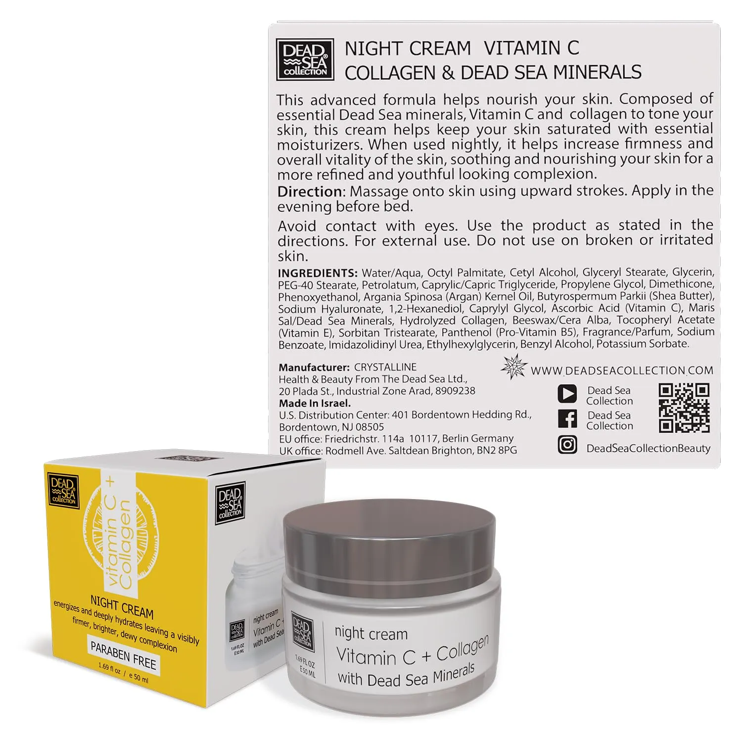 Dead Sea Collection Vitamin C & Collagen Moisturizing Night Cream - Skin-Firming Night Cream enriched with Nourishing Dead Sea Minerals - 1.69 Fl. Oz.