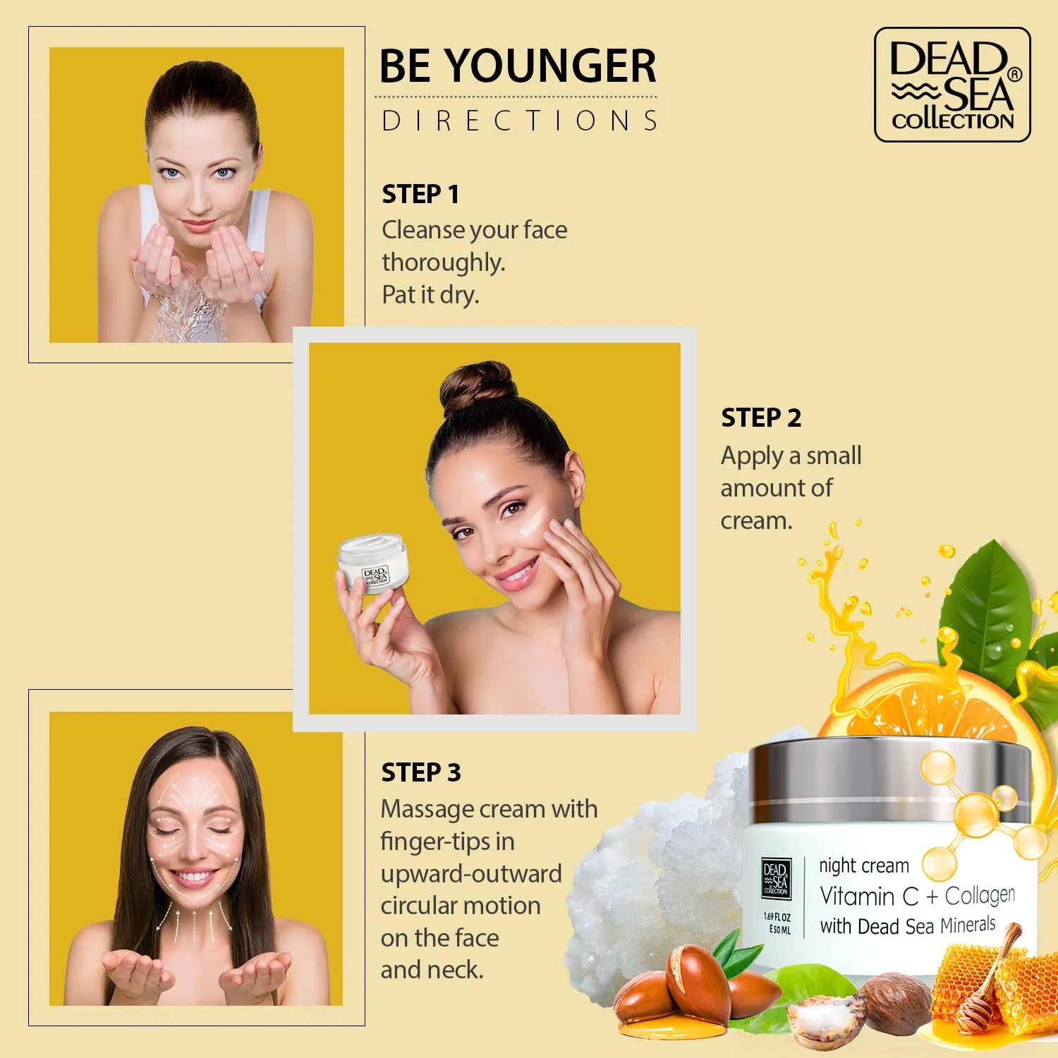 Dead Sea Collection Vitamin C & Collagen Moisturizing Night Cream - Skin-Firming Night Cream enriched with Nourishing Dead Sea Minerals - 1.69 Fl. Oz.