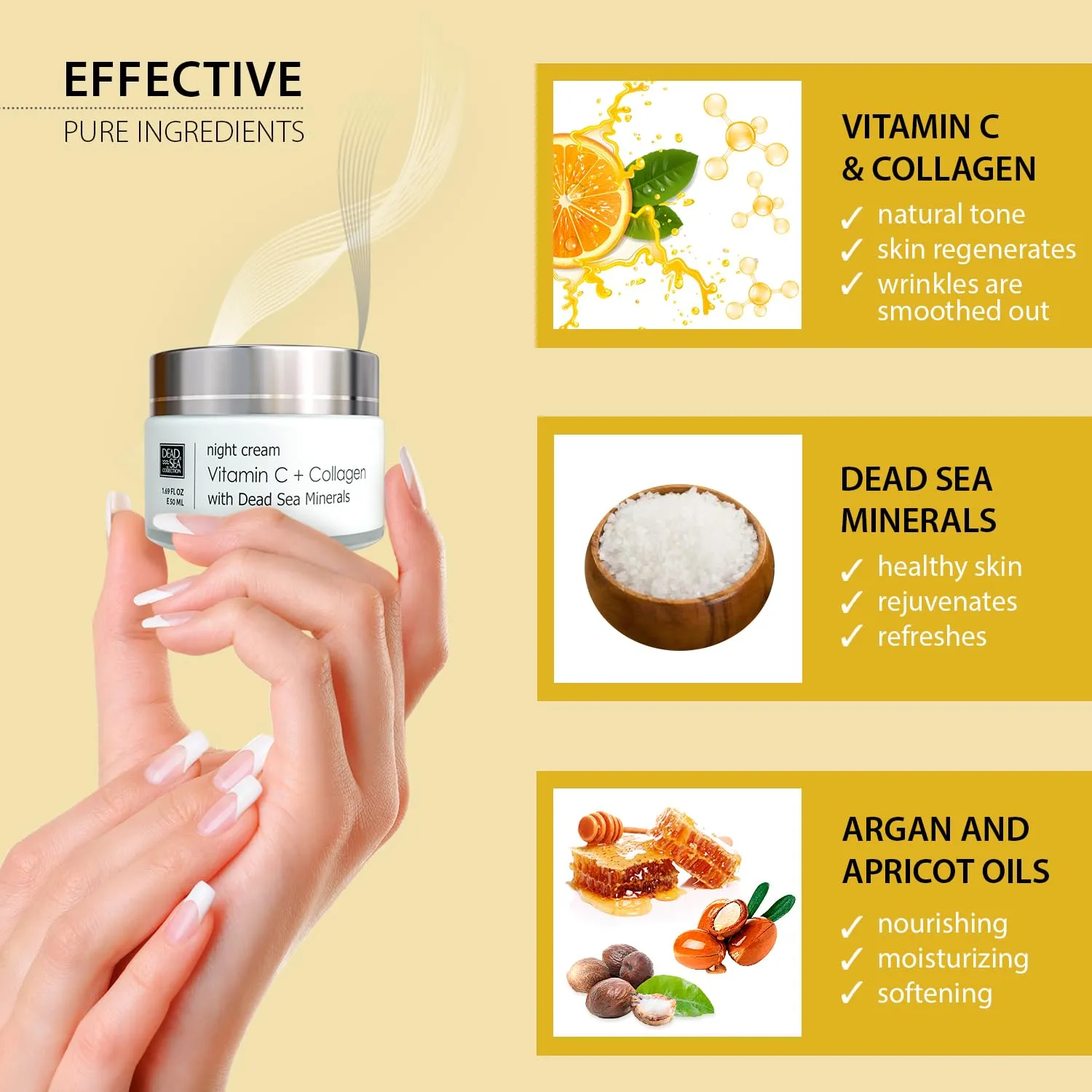 Dead Sea Collection Vitamin C & Collagen Moisturizing Night Cream - Skin-Firming Night Cream enriched with Nourishing Dead Sea Minerals - 1.69 Fl. Oz.
