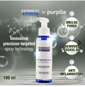 DermDoc 2% Salicylic Acid Face Toner (100 ml) | Toner for Oily Acne Prone Skin | Alcohol Free Toner | Prevents Acne , Sebum Control , Oil Control , Clears Clogged Pores