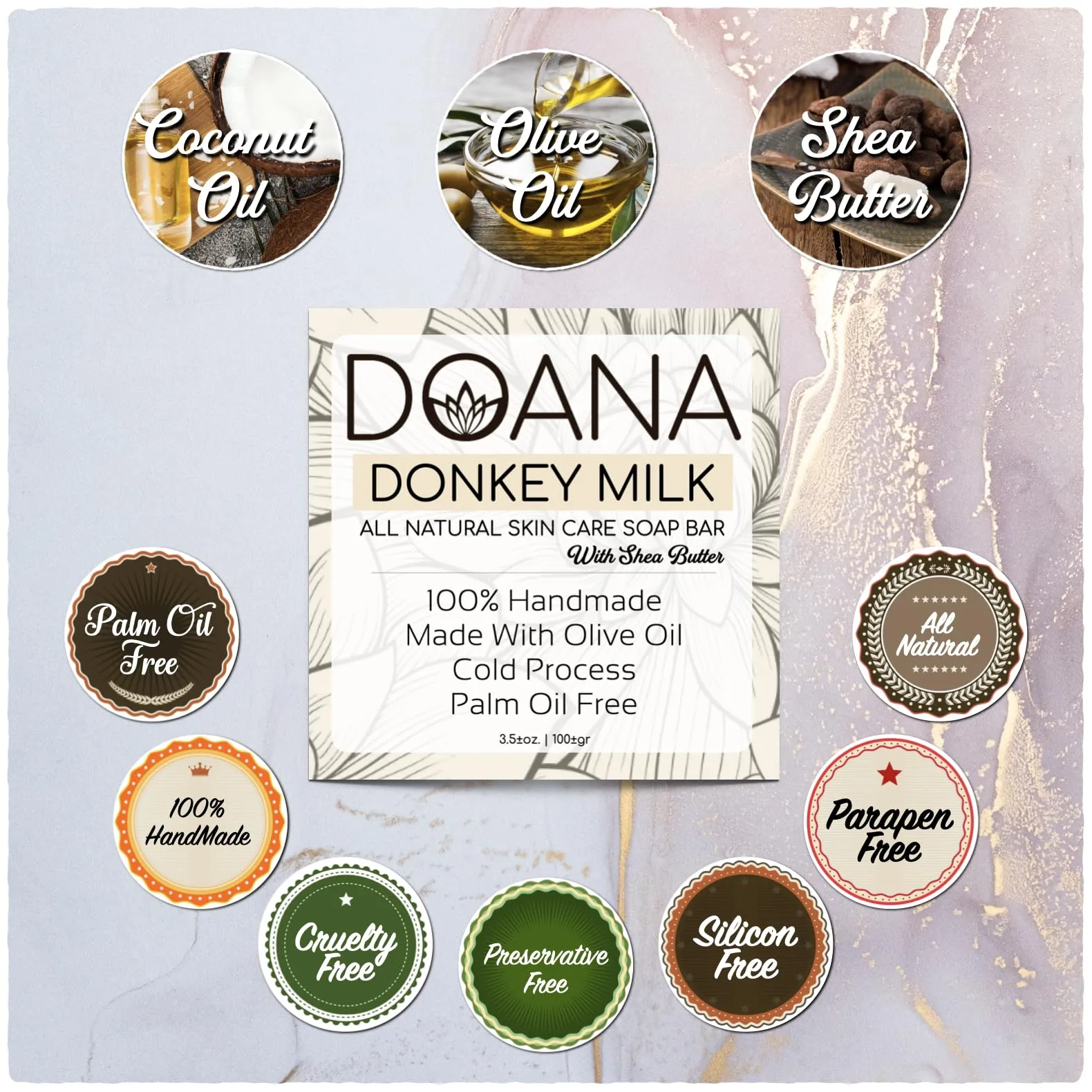 Donkey Milk Soap Bar - Now with SHEA BUTTER - With Olive Oil and Coconut Oil, Palm Oil Free (Pack of 1)