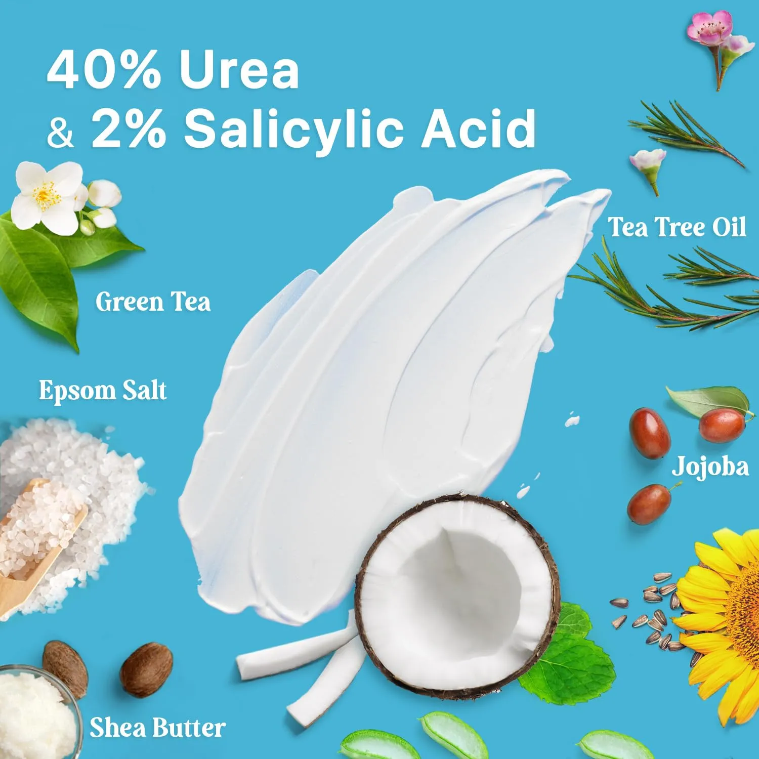 Ebanel Urea Cream 40% plus Salicylic Acid 2%, Foot Cream for Dry Cracked Heels Feet Knees Elbows Hands, Foot Dead Skin Cuticle Callus Remover Toenail Softener, Skin Barrier Repair Cream, 2-Pack