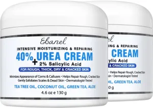 Ebanel Urea Cream 40% plus Salicylic Acid 2%, Foot Cream for Dry Cracked Heels Feet Knees Elbows Hands, Foot Dead Skin Cuticle Callus Remover Toenail Softener, Skin Barrier Repair Cream, 2-Pack