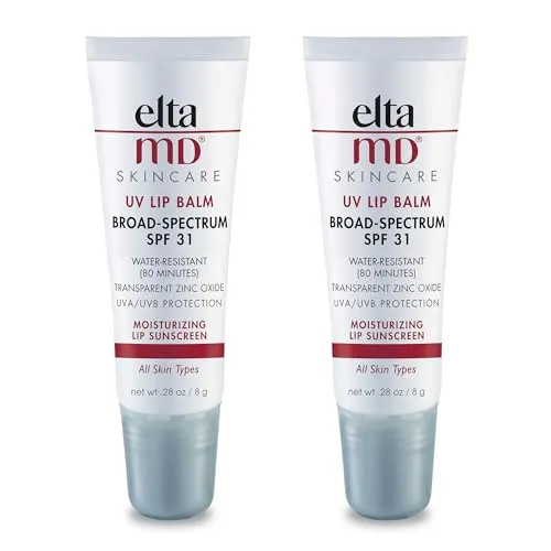 EltaMD UV Lip Balm Sunscreen, SPF 36 Sunscreen Lip Balm with SPF, Moisturizes and Protects Dry Cracked Lips, Water Resistant up to 80 Minutes, Transparent Zinc Oxide Lip Sunscreen,(2 Pack)