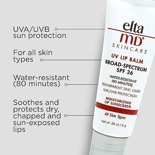 EltaMD UV Lip Balm Sunscreen, SPF 36 Sunscreen Lip Balm with SPF, Moisturizes and Protects Dry Cracked Lips, Water Resistant up to 80 Minutes, Transparent Zinc Oxide Lip Sunscreen,(2 Pack)