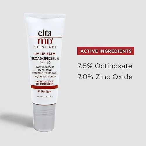 EltaMD UV Lip Balm Sunscreen, SPF 36 Sunscreen Lip Balm with SPF, Moisturizes and Protects Dry Cracked Lips, Water Resistant up to 80 Minutes, Transparent Zinc Oxide Lip Sunscreen,(2 Pack)
