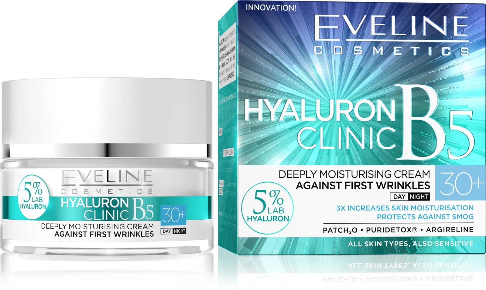 Eveline Hyaluron Clinic B5 Deeply Moisturizing Cream 30  for Day and Night 50ml